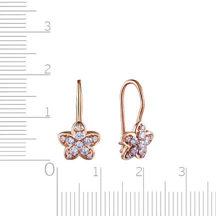 Серьги с французским замком из красного золота с фианитом