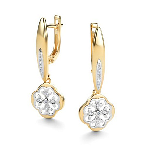 Серьги с английским замком из желтого золота с бриллиантами