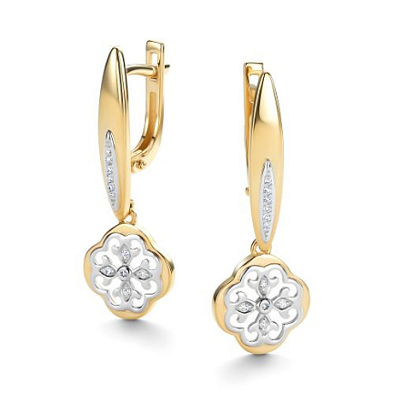 Серьги с английским замком из желтого золота с бриллиантами