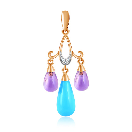 Подвеска из красного золота с бриллиантами, аметистом