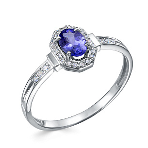 Кольцо из белого золота с бриллиантами и танзанитом