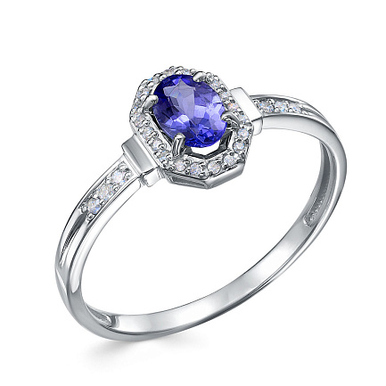 Кольцо из белого золота с бриллиантами, танзанитом
