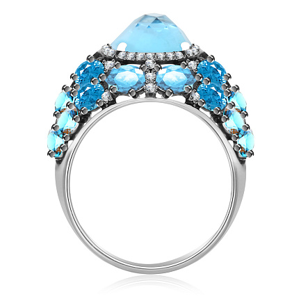 Кольцо из белого золота с бриллиантами, топазом