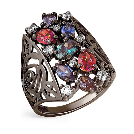 Кольцо из серебра с алпанитами, фианитом