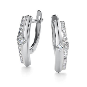 Серьги с английским замком из белого золота с бриллиантами