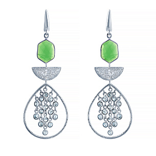 Серьги с английским замком из серебра с халцедоном, фианитом