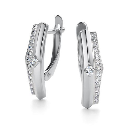 Серьги с английским замком из белого золота с бриллиантами