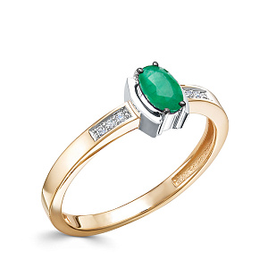 Кольцо из красного золота с бриллиантами, изумрудом