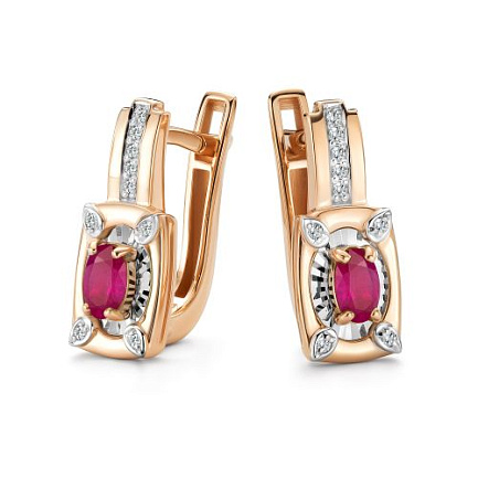 Серьги с английским замком из красного золота с бриллиантами