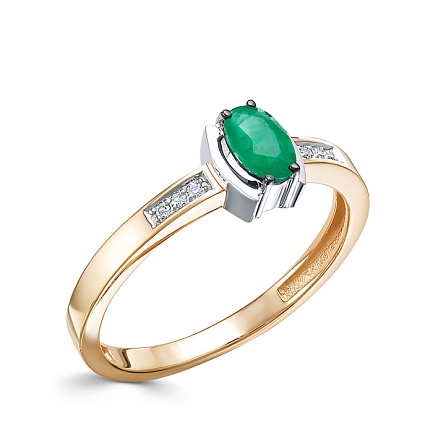 Кольцо из красного золота с бриллиантами, изумрудом