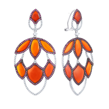 Серьги с агатом, фианитом из серебра