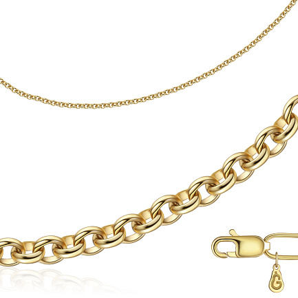 Цепь автомат из желтого золота, плетение бельцер (ролло)