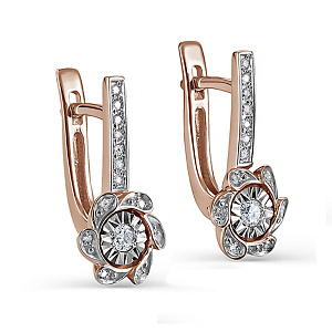 Серьги с английским замком из красного золота с бриллиантами