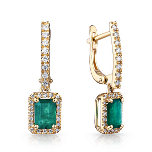 Серьги с английским замком из желтого золота с бриллиантами