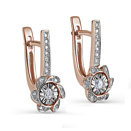 Серьги с английским замком из красного золота с бриллиантами