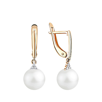 Серьги с английским замком из красного золота с жемчугом