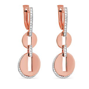 Серьги с английским замком из красного золота с бриллиантом