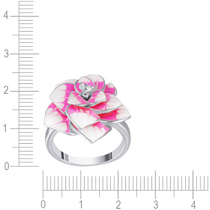 Кольцо из серебра с фианитом, эмалью