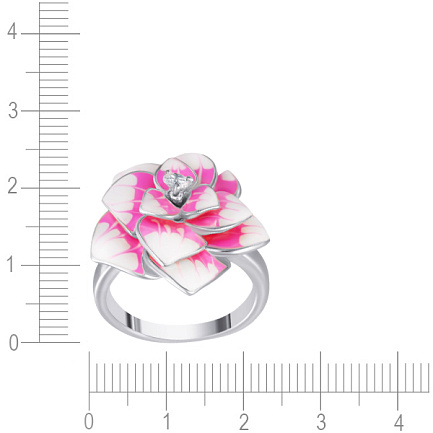 Кольцо из серебра с фианитом, эмалью