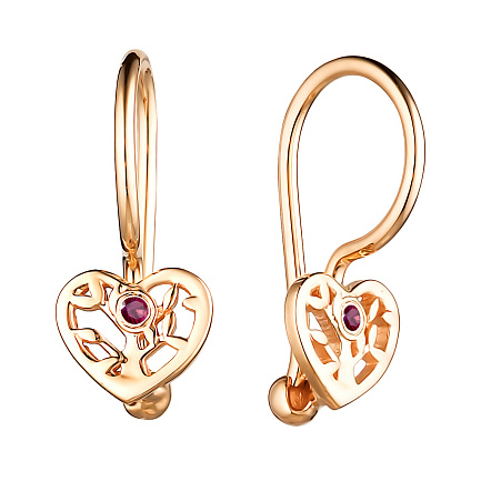 Серьги детские из красного золота с рубинами