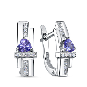 Серьги из белого золота с танзанитами и бриллиантами