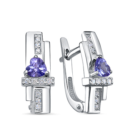 Серьги из белого золота с бриллиантами, танзанитами