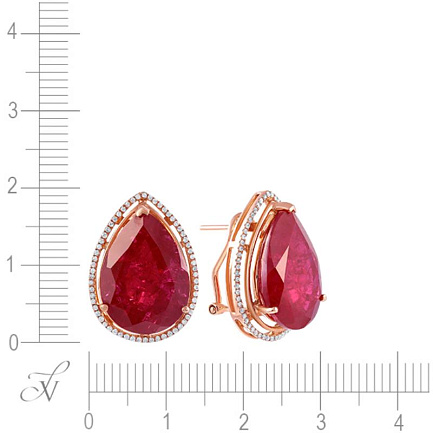 Серьги из красного золота с бриллиантами, рубинами