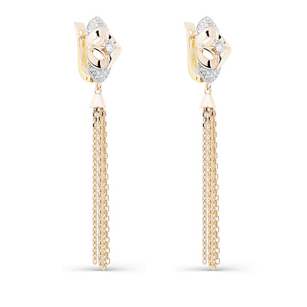 Серьги с английским замком из желтого золота с бриллиантами