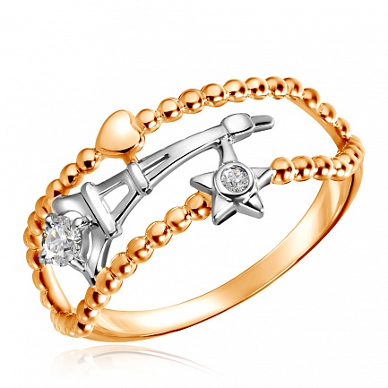 Кольцо из красного золота с фианитами Эйфелева башня