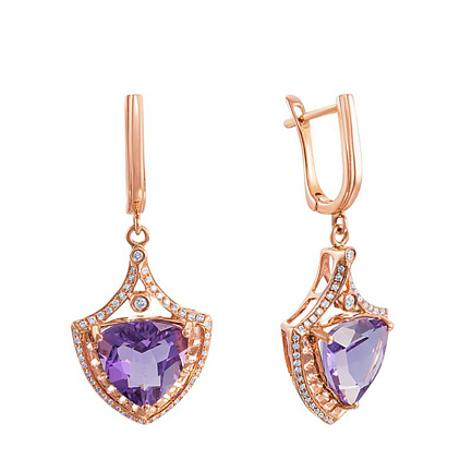 Серьги с английским замком из красного золота с бриллиантами