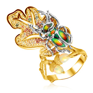 Кольцо из желтого золота с эмалью