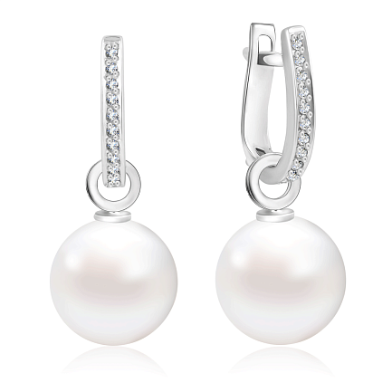 Серьги из белого золота с бриллиантами, жемчугом