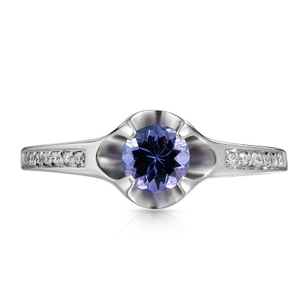Кольцо из белого золота с бриллиантами, танзанитом