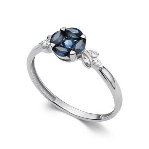 Кольцо из белого золота с бриллиантами, сапфиром