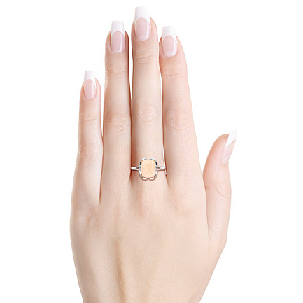 Кольцо из белого золота с бриллиантами и кварцем