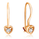 Серьги детские из красного золота с фианитом