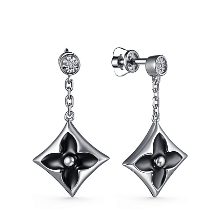 Серьги из серебра с бриллиантами, эмалью