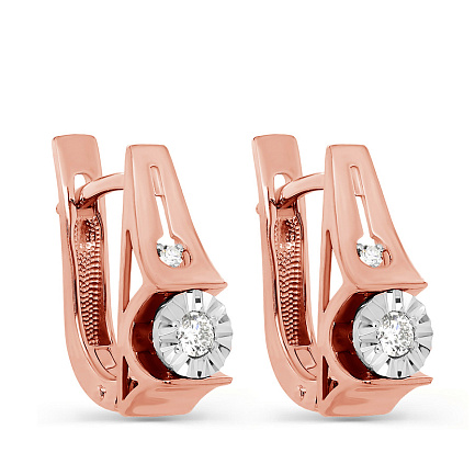 Серьги с английским замком из красного золота с бриллиантами