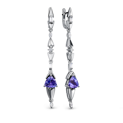 Серьги из белого золота с бриллиантами, танзанитами