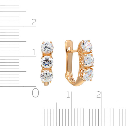 Серьги с английским замком из красного золота с фианитом