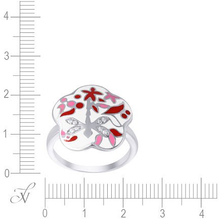 Кольцо из серебра с фианитом, эмалью