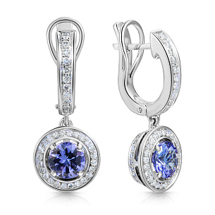 Серьги с английским замком из белого золота с танзанитом