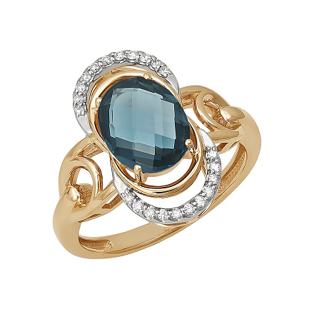 Кольцо из комбинированного золота с бриллиантами, топазом