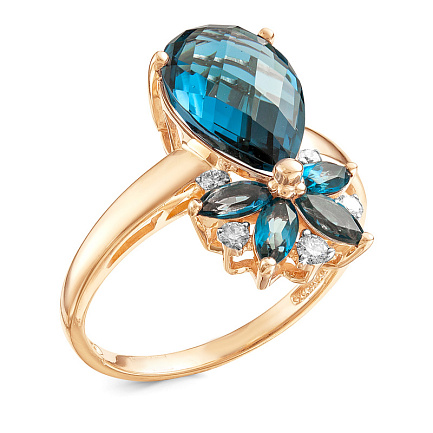 Кольцо из красного золота с бриллиантами, топазом