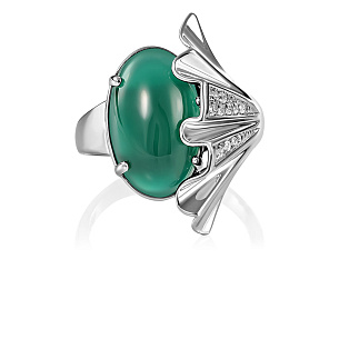 Кольцо из серебра с ониксом, фианитами