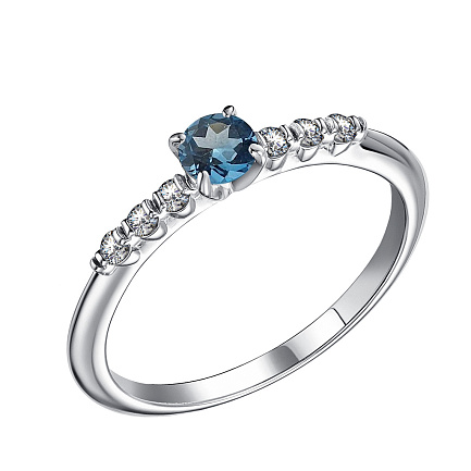 Кольцо из серебра с топазом, фианитами