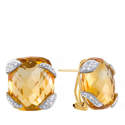 Серьги из желтого золота с бриллиантами, цитринами