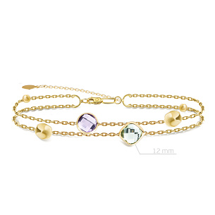 Браслет декоративный из желтого золота с аметистом, плетение якорное