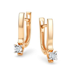 Серьги с английским замком из красного золота с бриллиантами