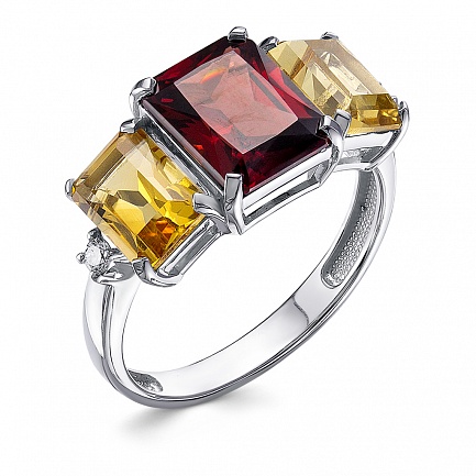 Кольцо из белого золота с бриллиантами, гранатом